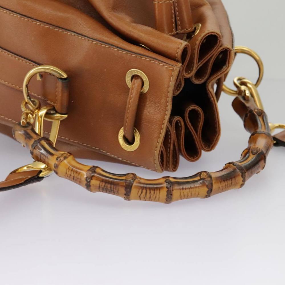 GUCCI Bamboo Shoulder Bag Leather 2way Brown Gold 001 2040 1657 Auth 96299 - Picture 7 of 16